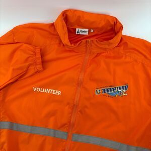 Disney Parks Half Marathon Volunteer Jacket XL Orange 2014 Reflective EUC Hood